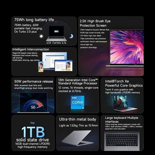 HONOR Laptops MagicBook 14 2023 14.2� 2.5K 90Hz/120Hz Intel I5-13500H 16/32GB RAM