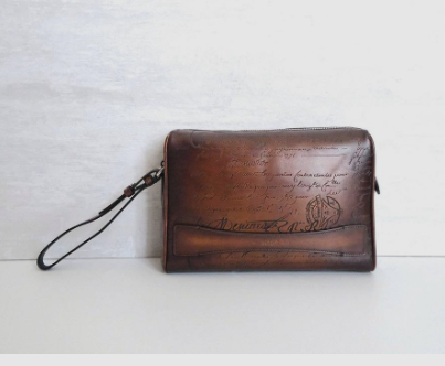 Berluti Pochette / Pouch / Clutch Rosewood Scritto Leather in Brown / Cacao Intenso - Type 1