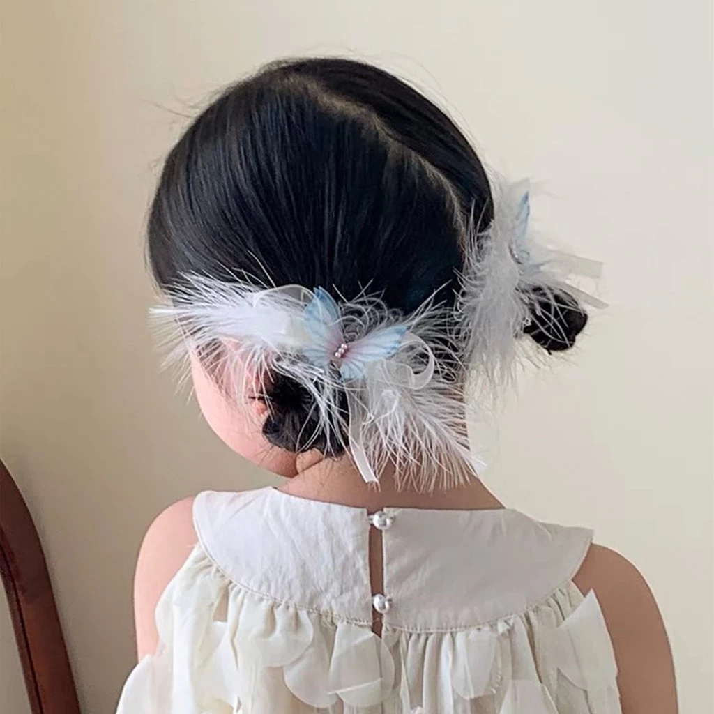 Jepit Rambut anak perempuan 1 set Kupu-Kupu Bulu Aksesoris Korea Fasion Gaya Lucu Murah