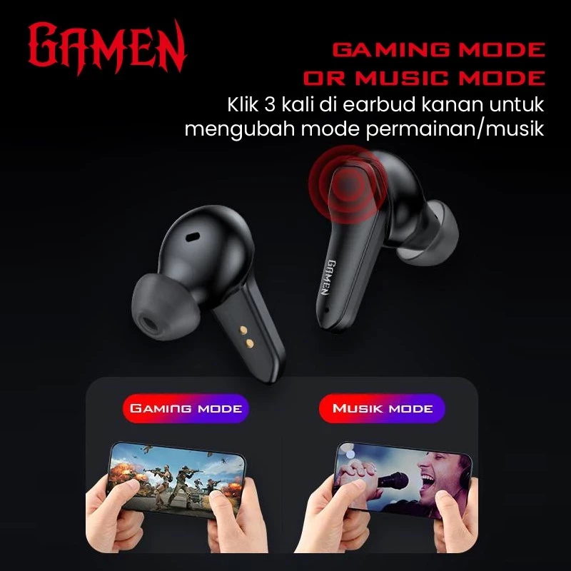 TWS Gaming Sirens Headset Earphone Airbuds Low Latency 40 MS 60 MS LED HD Sound Semi-In-Ear Waterproof