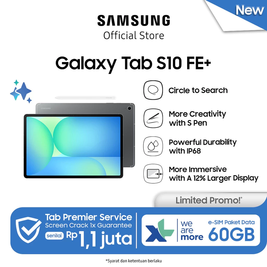 Samsung Galaxy Tab S10 FE+ 12GB/256GB - Gray | Tablet AI | Galaxy AI | Layar besar