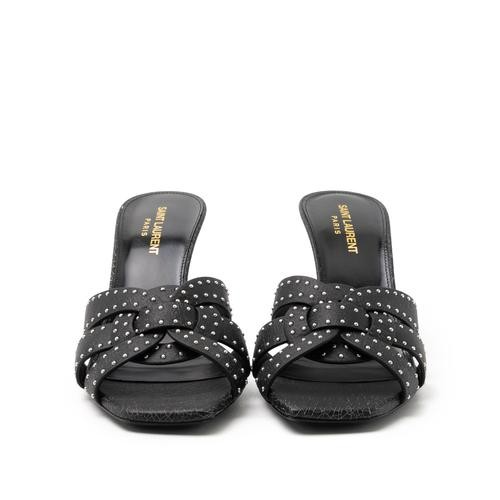 SAINT LAURENT Tribute heeled mules 85mm cracked effect calf leather - Black, 39