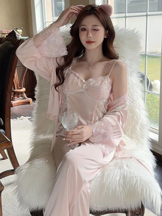 Vee-Lingerie Piyama Wanita Setelan 3 Potong #935 Sutera Premium/Lingerie Set/Kimono Set/Baju Tidur Set