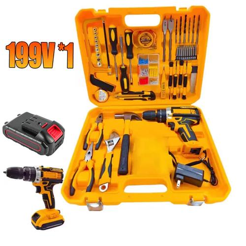 REAIM Satu Set Alat Perkakas Bor Listrik Cordless Tang Obeng Palu Kunci Pas Toolkit 181 in1 pcs - 199v+BATERAI*1