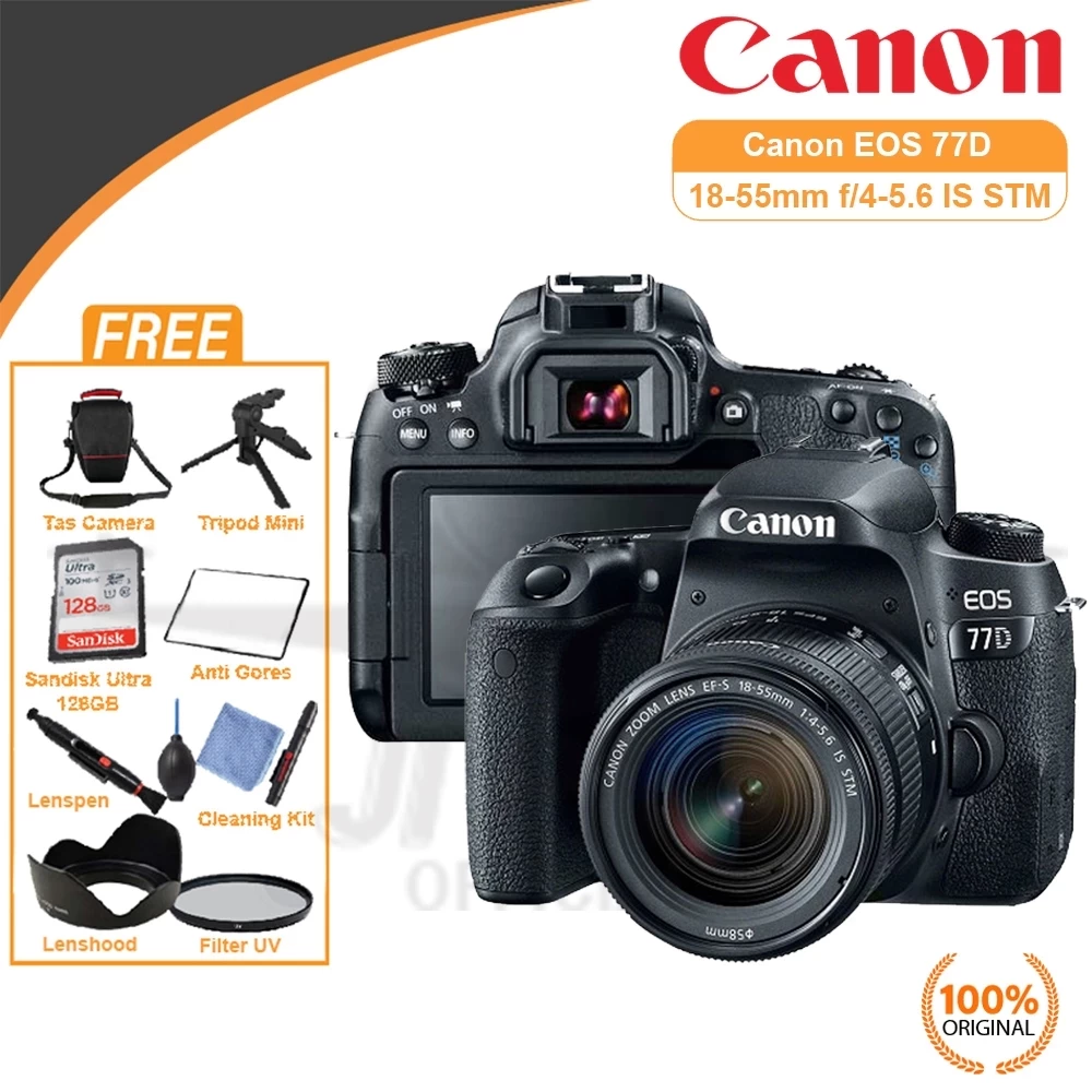 Canon EOS 77D Kit EF-S 18-55MM IS STM Camera DSLR Paket Bonus