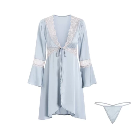 Kimono +G string Baju Tidur Sexy Lingerie Wanita Satin premium Dress Y70