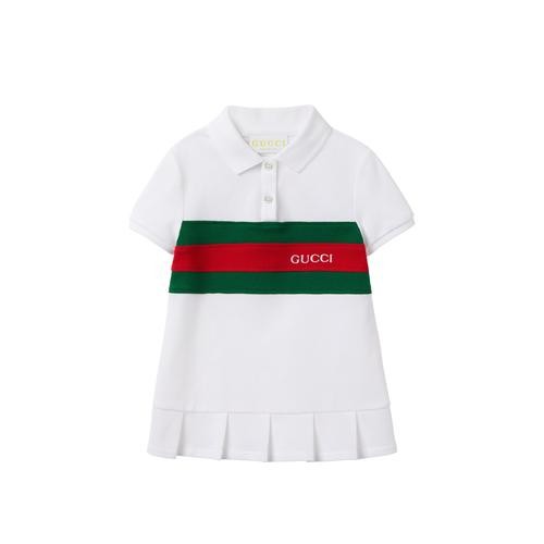 GUCCI Logo embroidered polo dress with web (kids) - White, 2Y