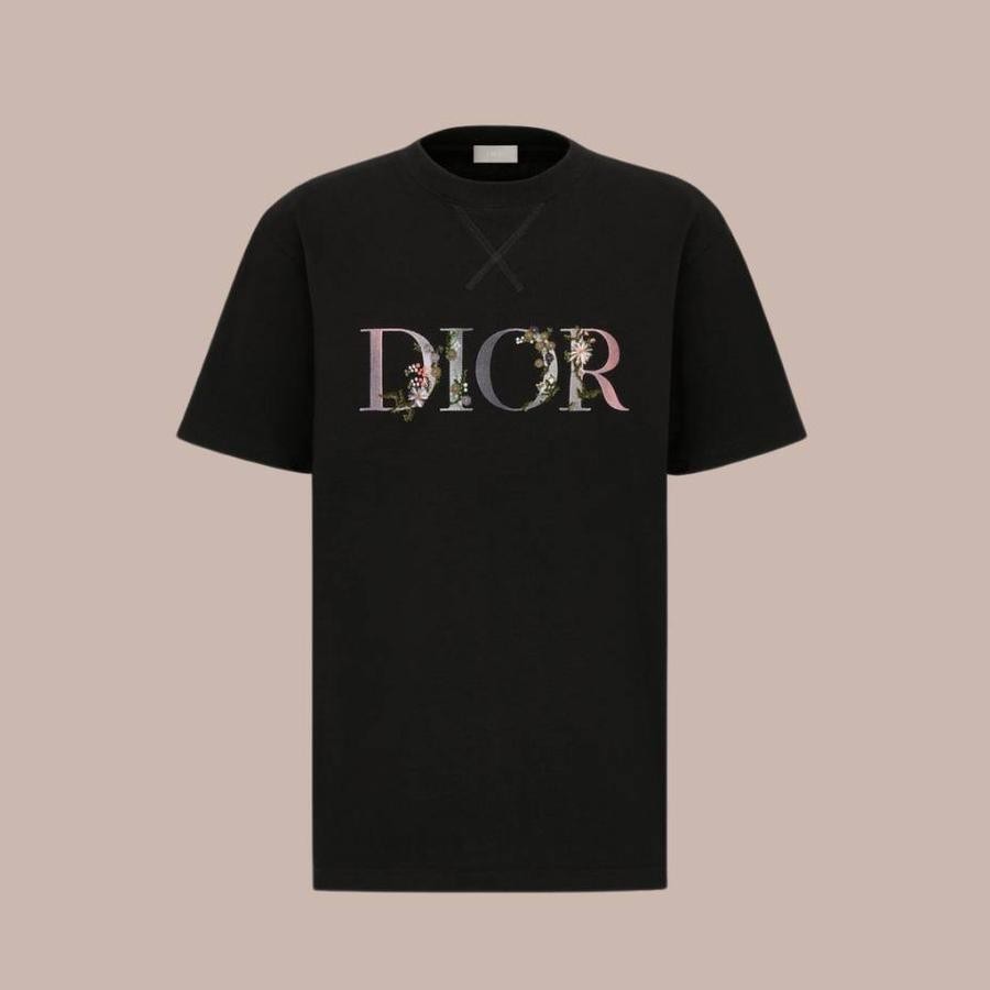 Christian Dior Flower Embroidered Tshirt in Black - S