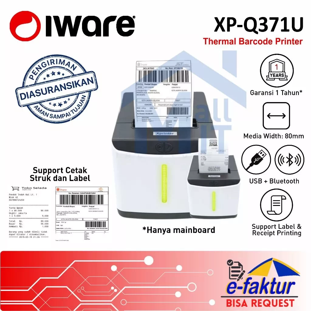 MALLIT IWARE Printer IWARE XPRINTER STRUK LABEL Thermal XPQ371U XP-Q371U XP Q371U