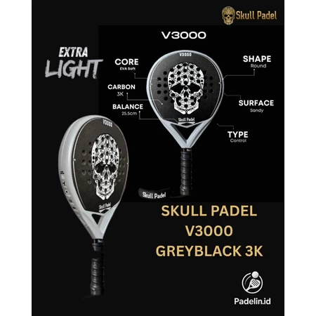 Skull Padel V3000 3K Grey Black Extra Light | Brand New Racket Padel