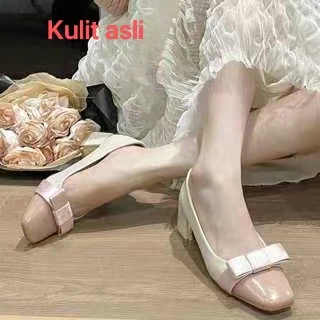 Sepatu Kasual Wanita Heels 5cm Import Kulit Asli