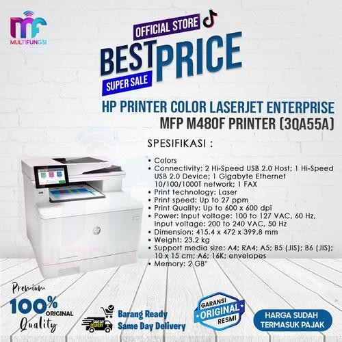 Printer HP Color LaserJet Enterprise MFP M480F Printer (3QA55A)